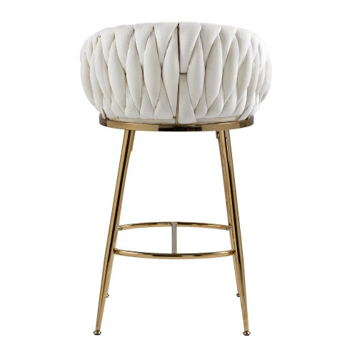 26 Counter Height Bar Stools Velvet Kitchen Island Counter Bar Stool With Hand- Wave Back,golden Chromed Base And Footrest