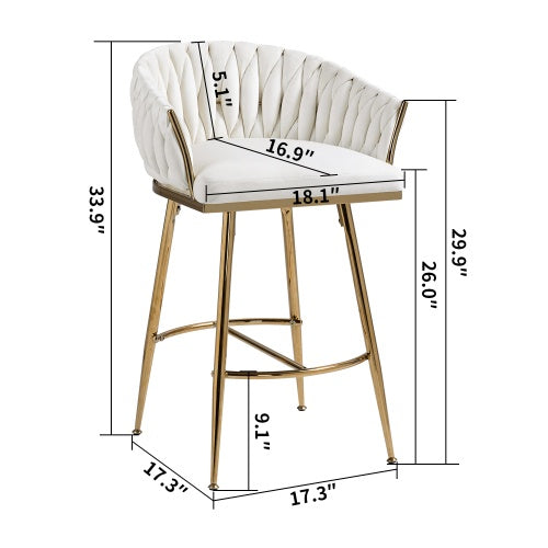 26 Counter Height Bar Stools Velvet Kitchen Island Counter Bar Stool With Hand- Wave Back,golden Chromed Base And Footrest